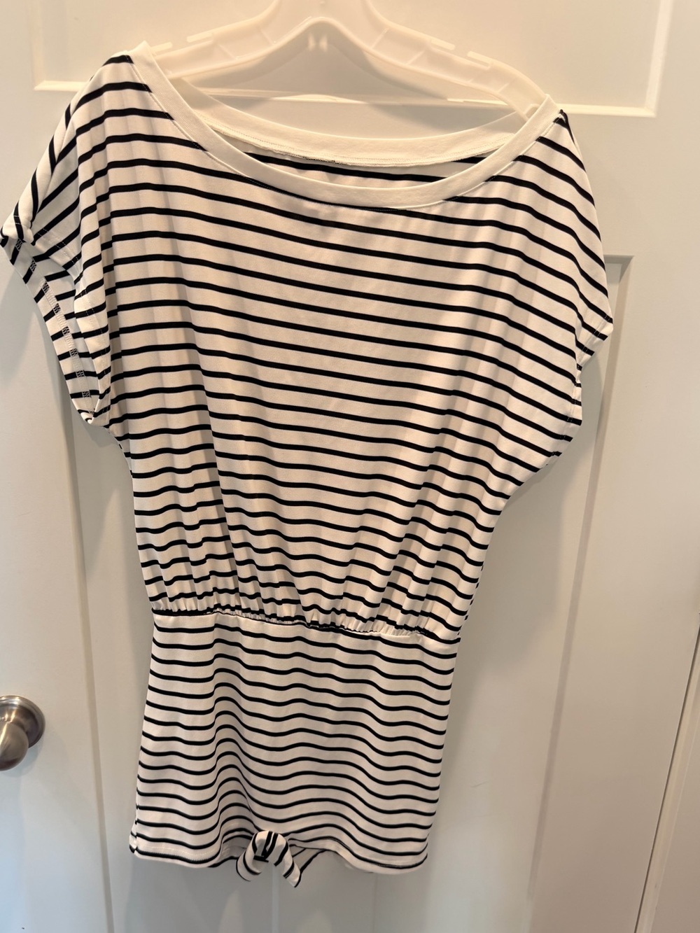 Cupshe Black White Striped Romper Tie Front Elastic Waist Medium